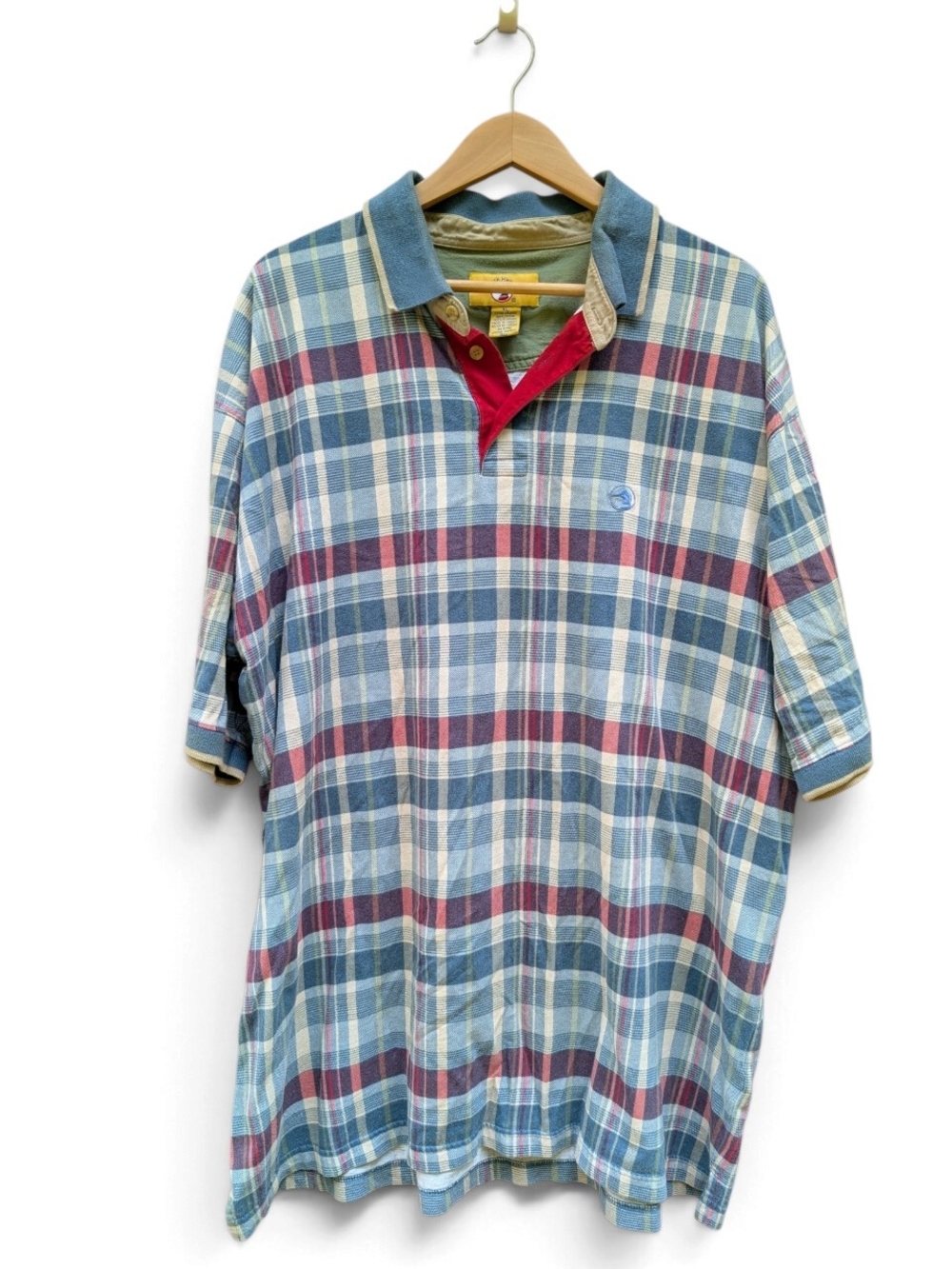 Duck Head Men's Plaid Polo in Blue, Red & Cream